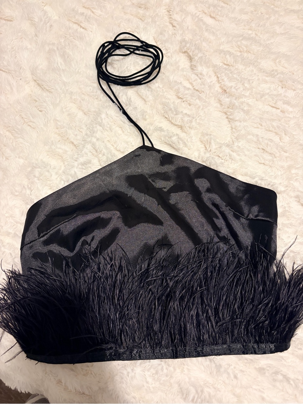 SHEIN black halter top with feather trim - Picture 3 of 6
